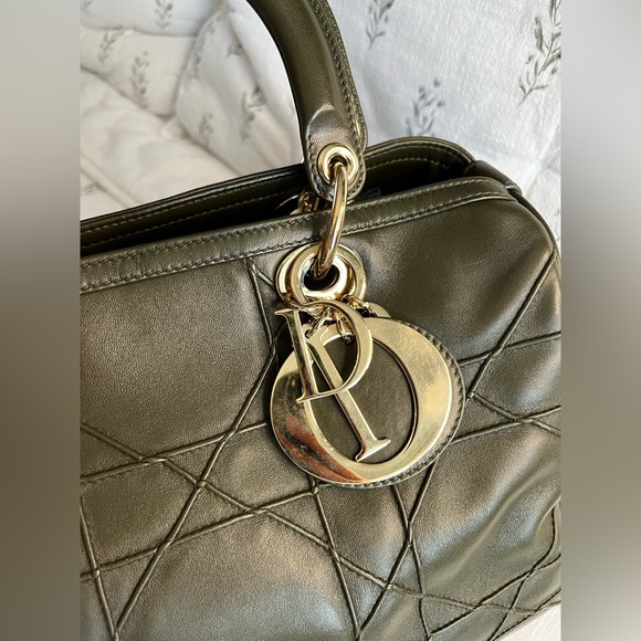 Dior Dark Olive Green Cannage Leather Granville Polochon Satchel - Picture 4 of 14